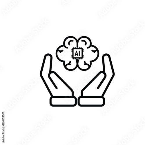 brain icon. brain and artificial intelligence in hand. Brain design and chip in the middle. Education, technology and protection vector design. Line design style