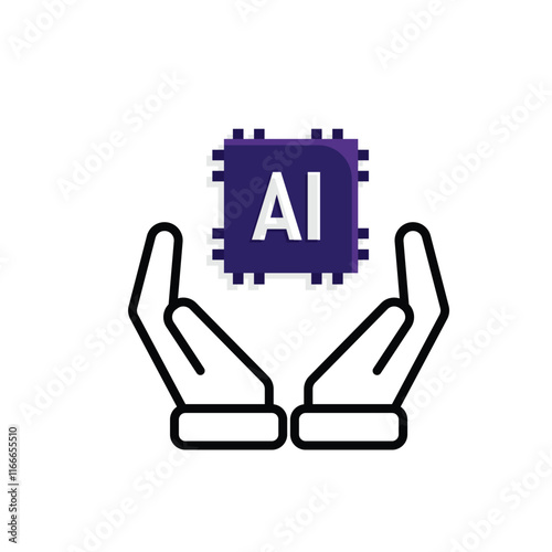 brain icon. artificial intelligence chip in hand. Chip design in hand. Education, technology and brain protection vector design. Mixed design style
