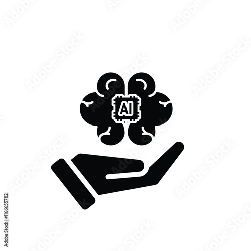 brain icon. brain and artificial intelligence in hand. Brain design and chip in the middle. Education, technology and protection vector design. Solid design style