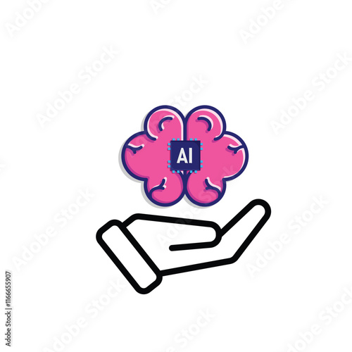 brain icon. brain and artificial intelligence in hand. Brain design and chip in the middle. Education, technology and protection vector design. Mixed design style