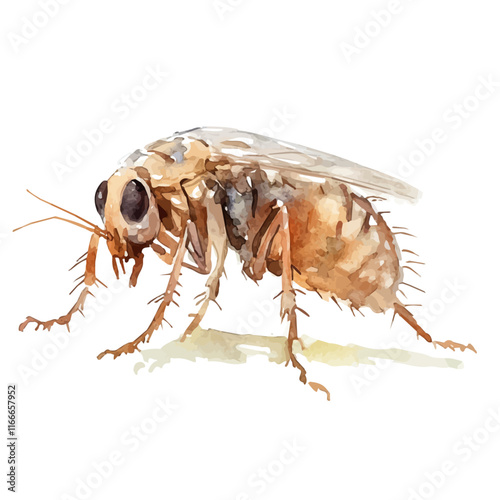 A watercolor vector painting of a flea, isolated on a white background. Flea vector.

