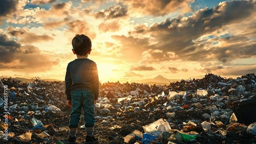 A Child's Contemplation Amidst the Waste: A Reflection on Our Environmental Impact