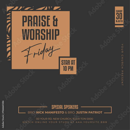 Best Praise Worship Revival Anniversary, Church workshop conference flyer social media post web banner, Vector design church flyer template design	
