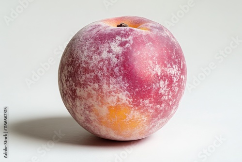 Fresh peach resting on a clean surface with a soft sheen and slight fuzziness under natural light