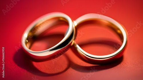 wedding rings on red background