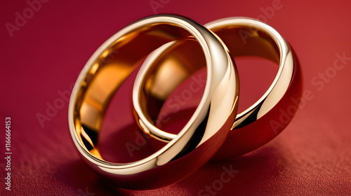 wedding rings on red background