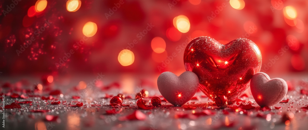 three illuminated hearts on festive background three illuminated hearts on festive background