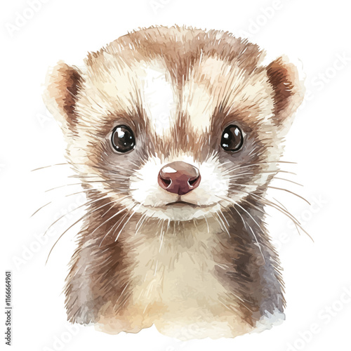 A watercolor vector painting of a ferret, isolated on a white background. Ferret vector.

