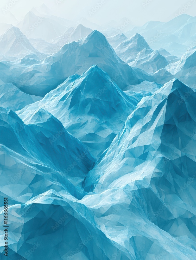 Naklejka premium Creative turquoise polygonal mountains background. Technology concept. 3D Rendering