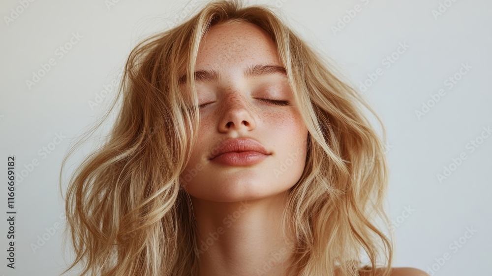 Portrait of sensual beautiful blonde model posing with closed eyes Portrait of sensual beautiful blonde model posing with closed eyes