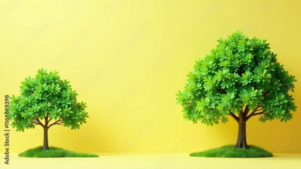 Vibrant Green Trees on Sunny Yellow Background A Study in Growth and Nature's Resilience Vibrant Green Trees on Sunny Yellow Background A Study in Growth and Nature's Resilience