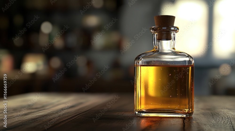 Golden Elixir: A Still Life of Amber Liquid in a Glass Bottle Golden Elixir: A Still Life of Amber Liquid in a Glass Bottle