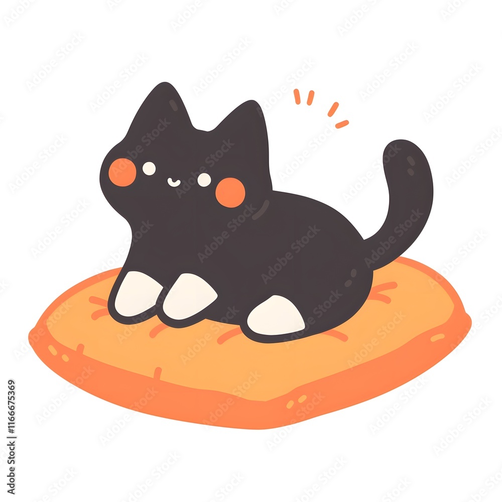 Illustration of a cute cat character lying on a cushion, Generative AI Illustration of a cute cat character lying on a cushion, Generative AI