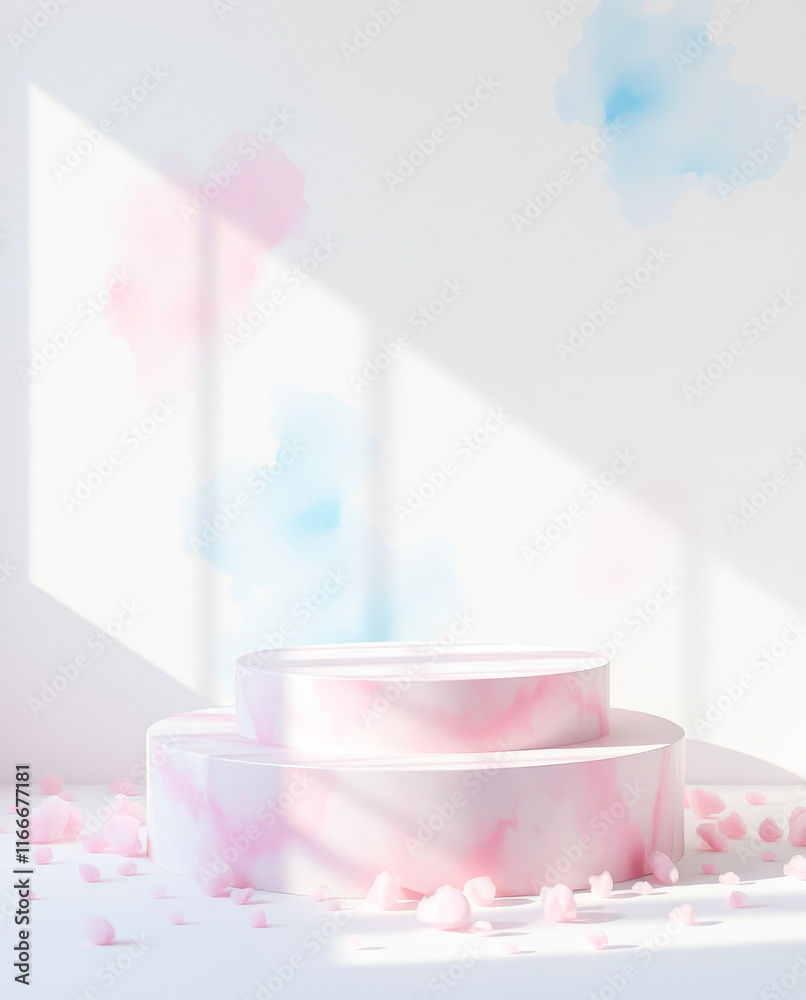 two-tiered pink marble display with pink petals two-tiered pink marble display with pink petals