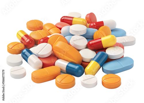 Pile of Colorful Pills and Capsules - Close-up of a variety of colorful pills and capsules in different shapes and sizes, representing medicine and healthcare.
