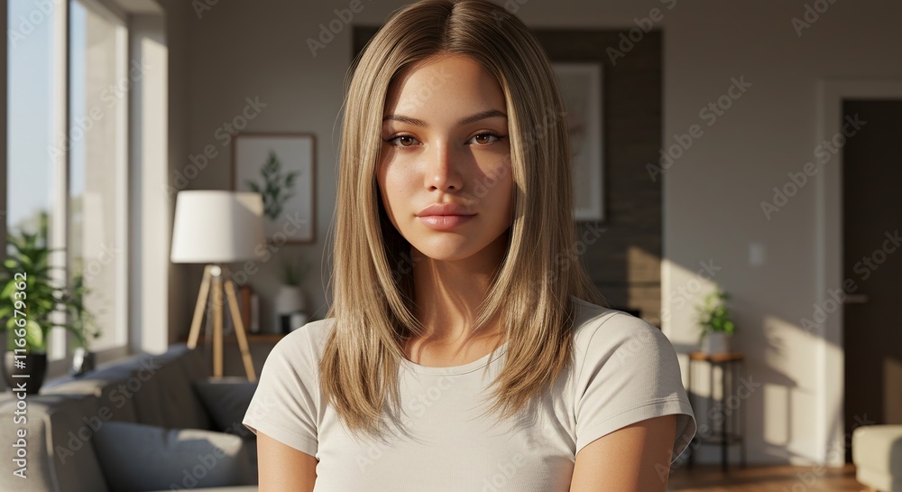 Golden Hour Confidence: A captivating portrait of a young woman with long, flowing blonde hair, bathed in the warm glow of afternoon sunlight, radiating confidence and serenity. Golden Hour Confidence: A captivating portrait of a young woman with long, flowing blonde hair, bathed in the warm glow of afternoon sunlight, radiating confidence and serenity.