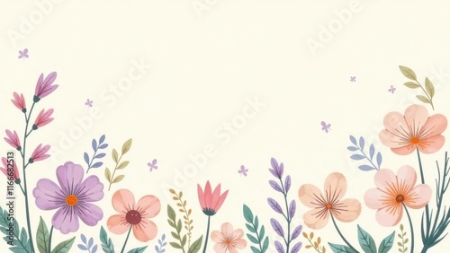 A Delicate Arrangement of Pastel Blossoms and Greenery, Perfect for Springtime Designs or Feminine Projects