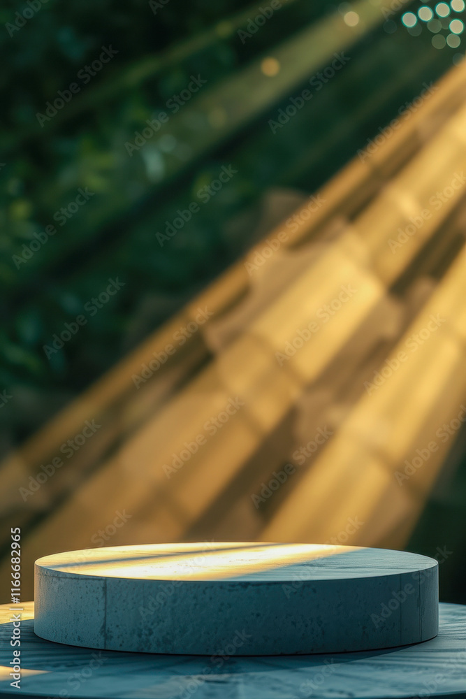round pedestal with warm sunlight illumination round pedestal with warm sunlight illumination