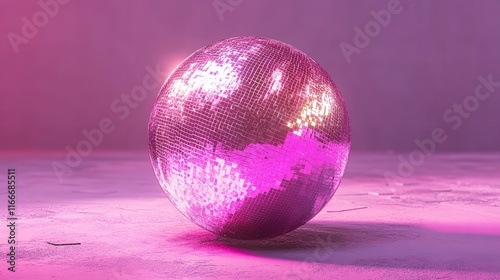 A shiny pink disco ball reflecting light, creating a vibrant party atmosphere.