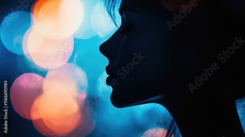 Obraz na płótnie Silhouette of a Woman Against a Dreamy Bokeh Background w salonie