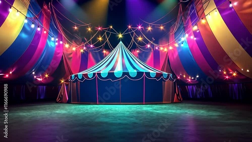 Vibrant Circus Tent with Colorful Lights and a Magical Atmosphere for Spectacular Events