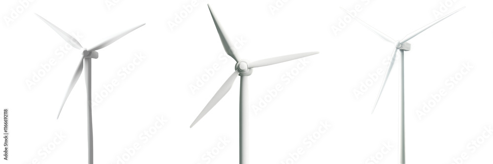 Set of a single wind turbine with rotating blades, isolated on a transparent background. Set of a single wind turbine with rotating blades, isolated on a transparent background.