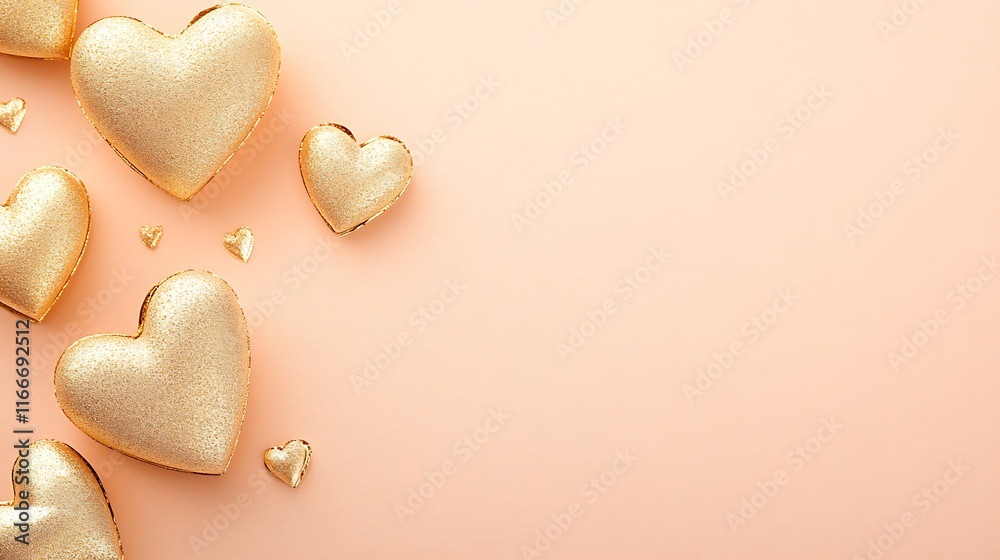 Obraz premium Golden Hearts Arranged on Peach Background