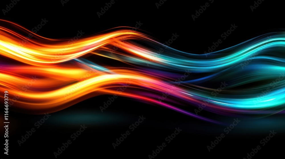 Naklejka premium Abstract Colorful Light Waves Swirling Across a Dark Background