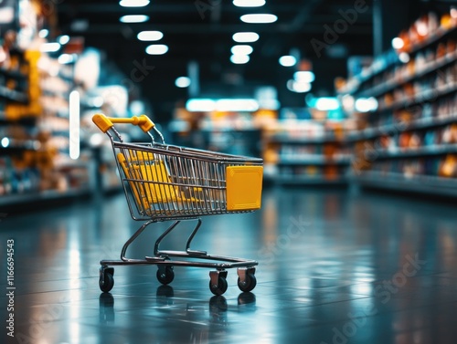 Shopping cart in store aisle