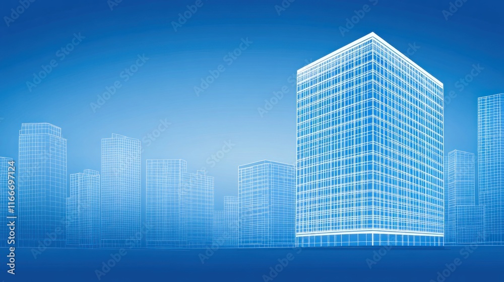 Naklejka premium Blueprint Metropolis: A Modern Architectural Visualization
