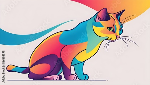 Vibrant Cat Illustration with Colorful Swirl Background