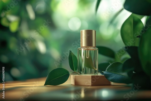Perfume on wooden table