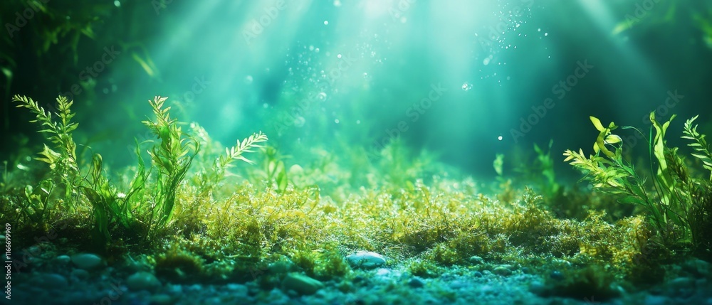 Fototapeta premium Seaweed and natural sunlight underwater seascape in the ocean