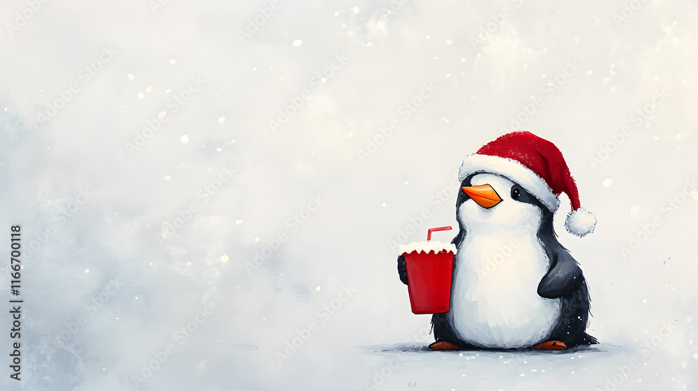 Christmas puffin wearing a Santa hat and holding a red drink, celebrating the festive season.
Christmas puffin wearing a Santa hat and holding a red drink, celebrating the festive season.