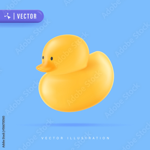 Rubber or plastic bath yellow duck toy with orange squeak side view
