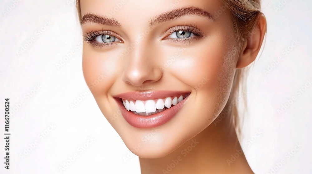 Happy Modern Woman Portrait with Beautiful Smile and Bright Eyes Happy Modern Woman Portrait with Beautiful Smile and Bright Eyes