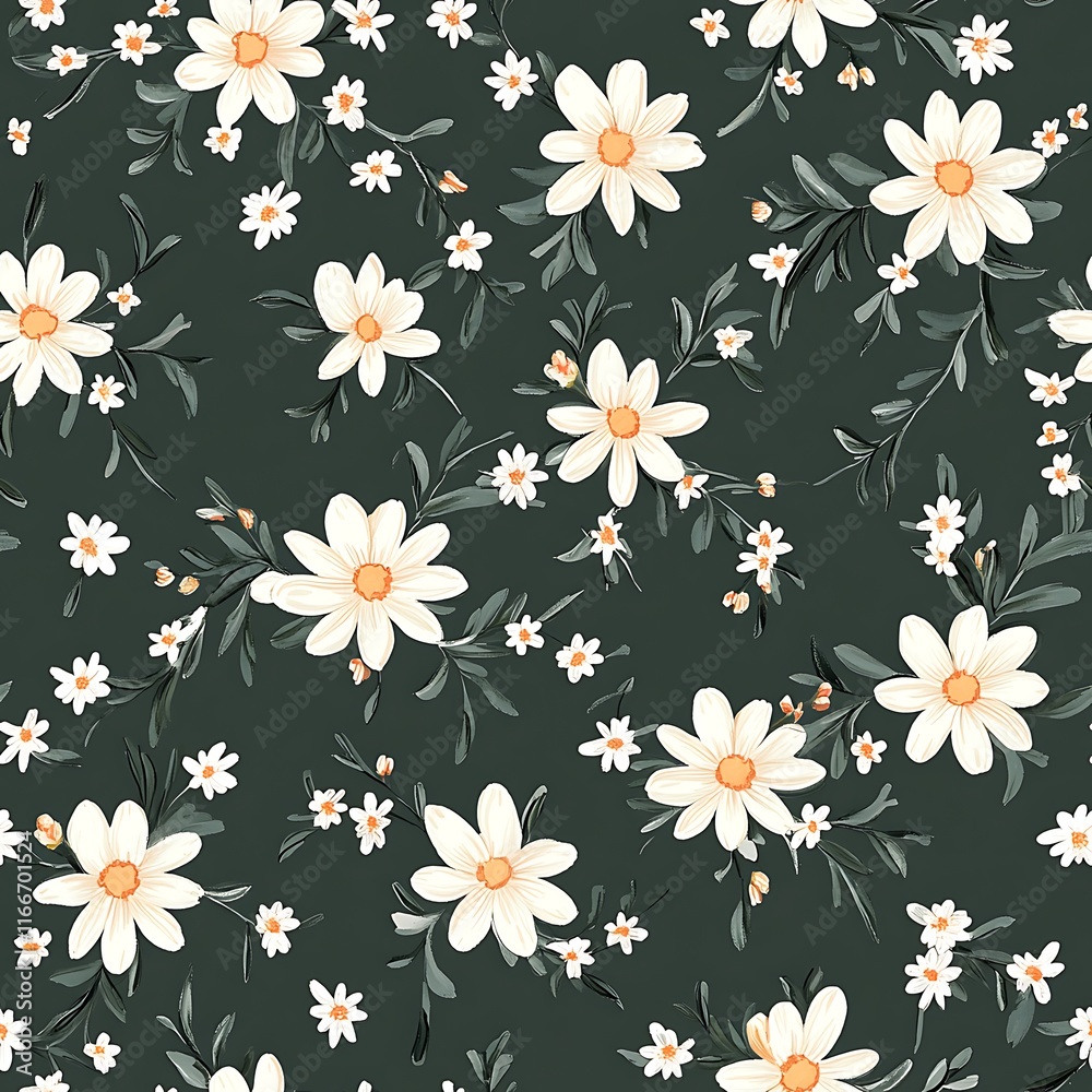 Beautiful pattern of daisies and greenery creating a fresh garden vibe Beautiful pattern of daisies and greenery creating a fresh garden vibe