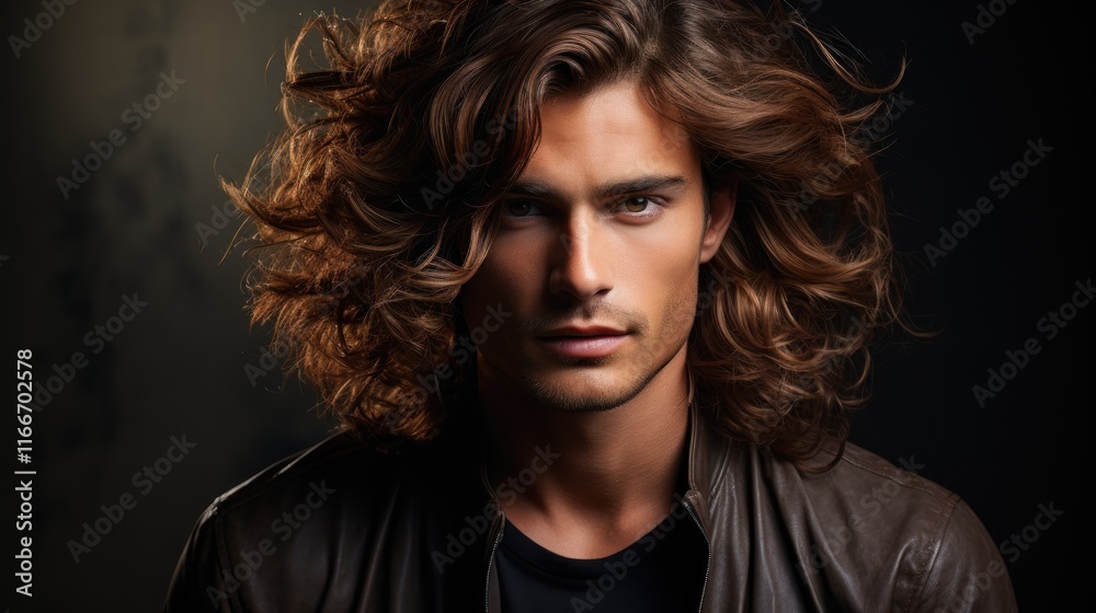 Intense Gaze: A Portrait of a Man with Long Brown Hair Intense Gaze: A Portrait of a Man with Long Brown Hair