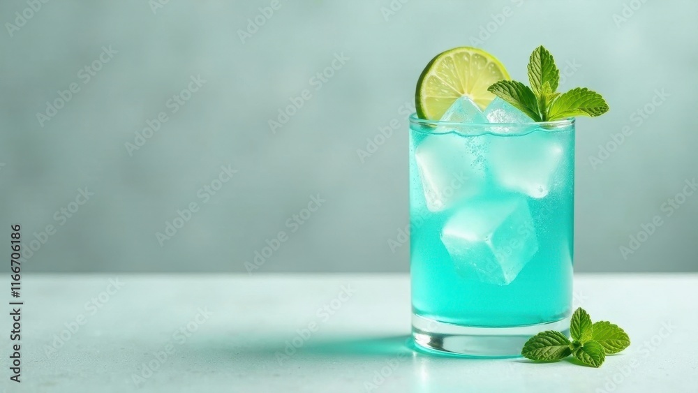 Refreshing Iced Aqua Drink with Lime and Mint Garnish in a Glass Refreshing Iced Aqua Drink with Lime and Mint Garnish in a Glass