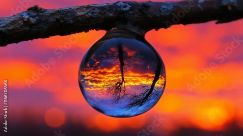 Wallpaper Mural Droplet Reflecting Colorful Sky at Dusk Torontodigital.ca