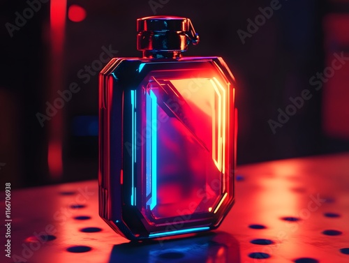 Neon-Lit Perfume Bottle: A Cyberpunk-Style Still Life