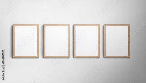Four small framed blank poster mockups in portrait on wall - Mockup
