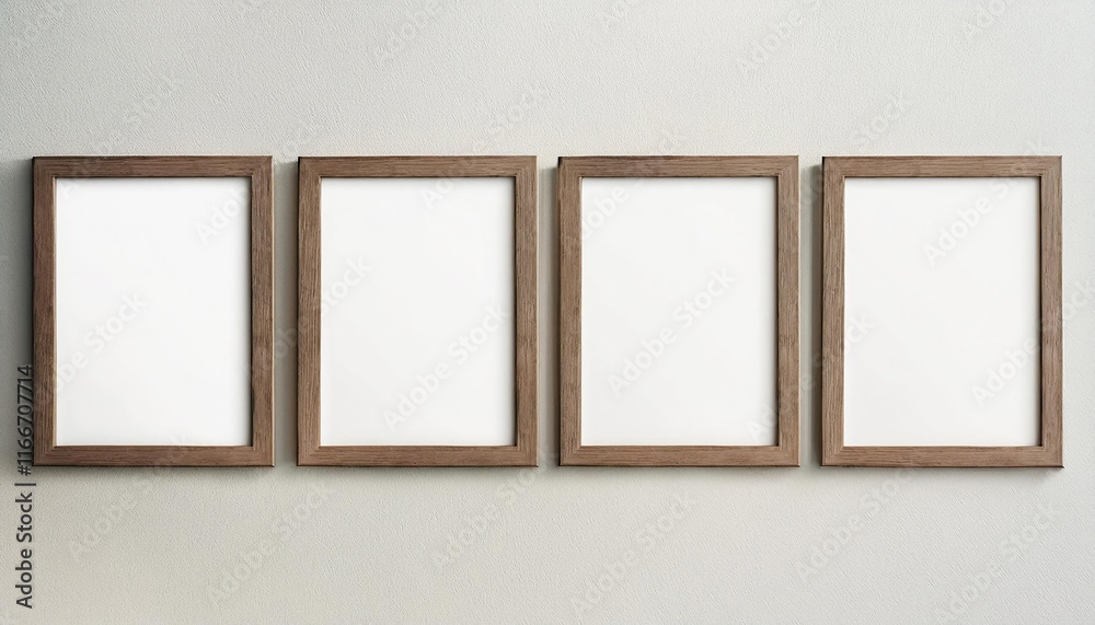 Four small framed blank poster mockups in portrait on wall - Mockup Four small framed blank poster mockups in portrait on wall - Mockup