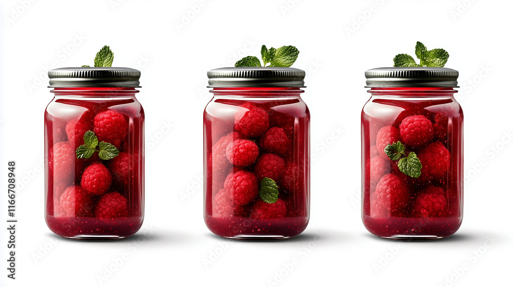 Homemade berry jam in jar, isolated on white background for rustic food design Homemade berry jam in jar, isolated on white background for rustic food design