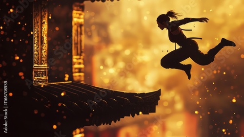 Silhouette of a Ninja Leaping Across Buildings photo