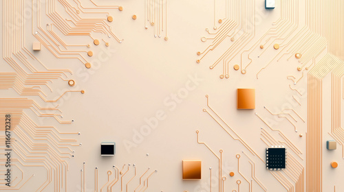 A computer circuit board with many different colored squares and lines