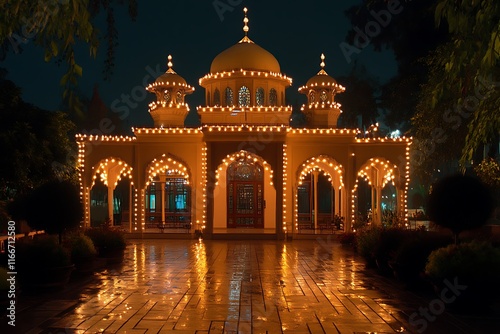 A Beautifully Lit Mosque During Eid Night photo