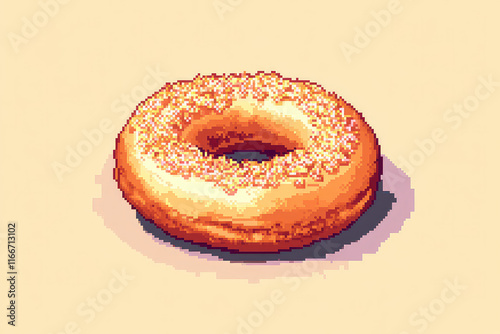 Pixel art illustration of a sesame bagel. photo