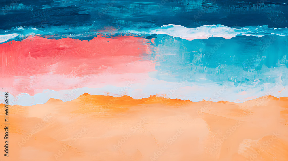 vibrant abstract tropical beach scene featuring bold colors of pink, blue, and orange, evoking sense of tranquility and warmth vibrant abstract tropical beach scene featuring bold colors of pink, blue, and orange, evoking sense of tranquility and warmth