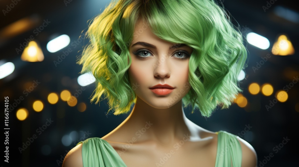 Stunning Portrait of a Woman with Vibrant Green Hair Stunning Portrait of a Woman with Vibrant Green Hair